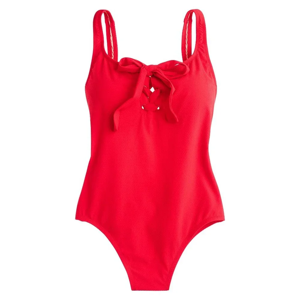 NWT-6-J.Crew Lace-up one-piece swimsuit in piqué nylon